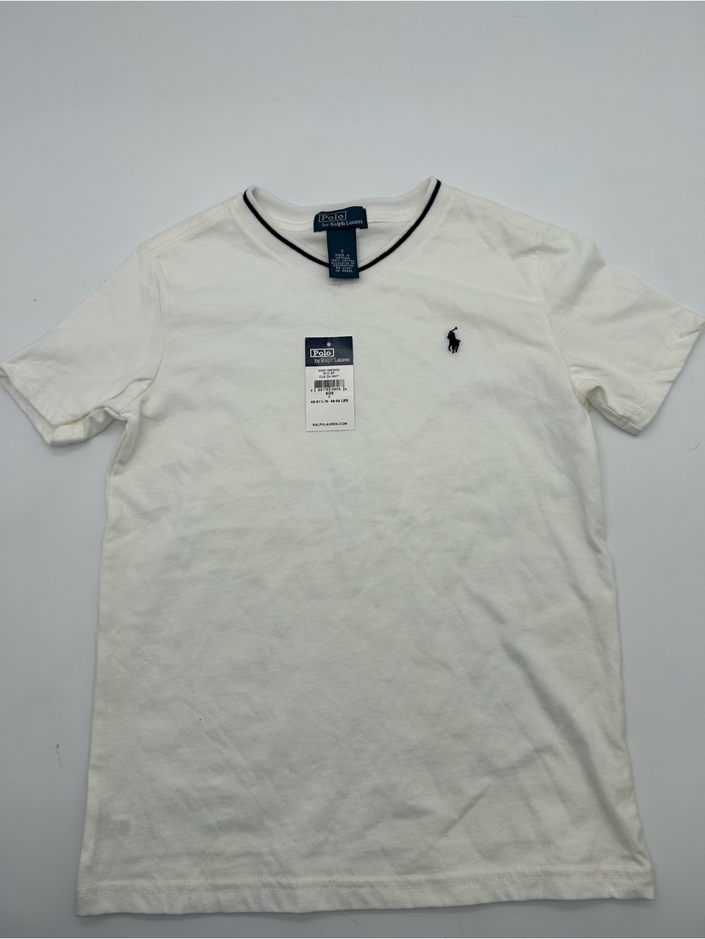 Ralph Lauren Kids Size 7 White Short-Sleeve Logo T-Shirt